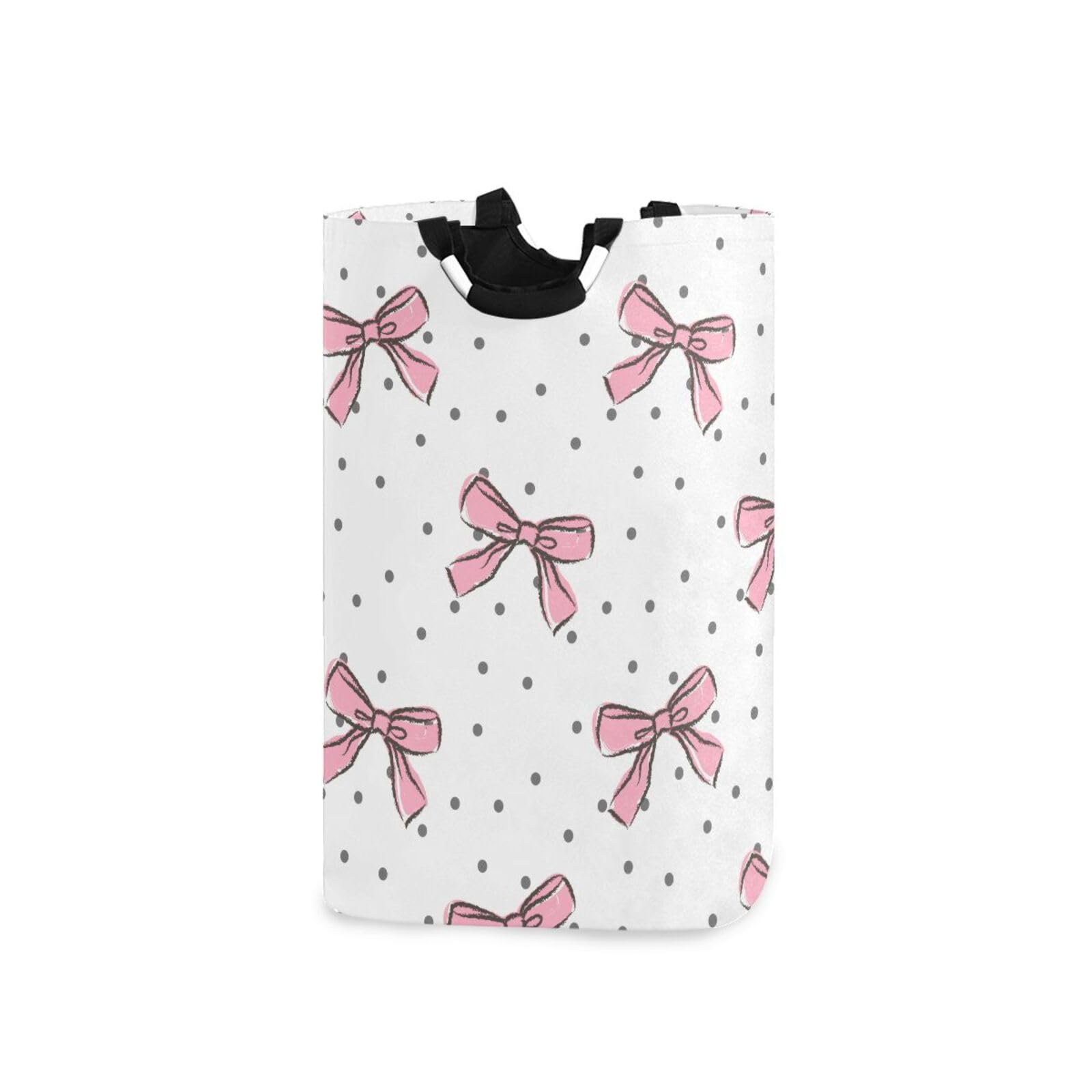 Ttgoth A Bow Pink Laundry Basket Large Collapsible Laundry Hamper With Handles Foldable Washing Basket Clothes Organizer Bin For Bedroom, Dorms, Bathroom