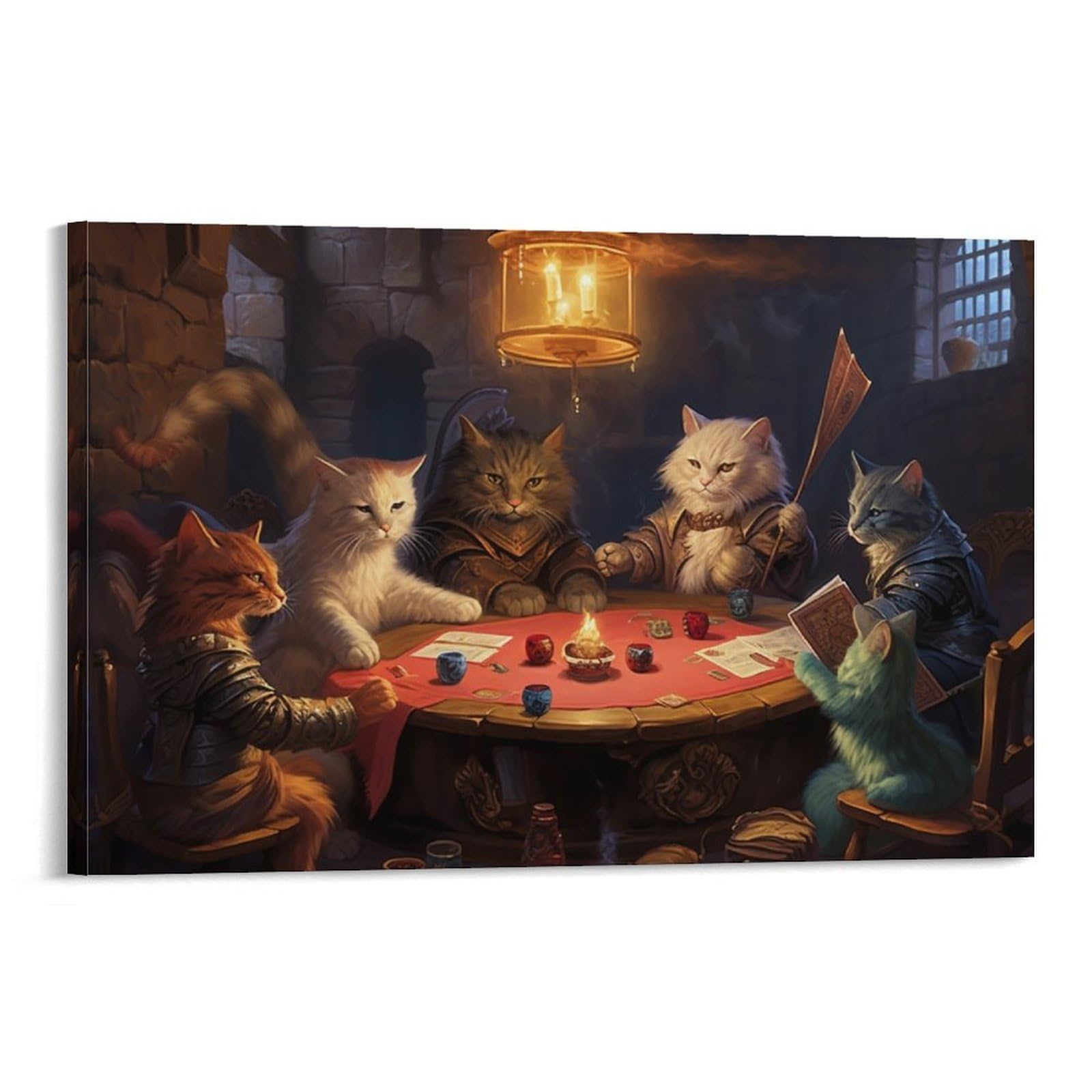 CPLVKWRQJ Cat Single Cats Playing Poker in A Room Canvas Wall Art - Housewarming Gift Living Room Focal Point Ready to Hang Decor 20x30inch(50x75cm)