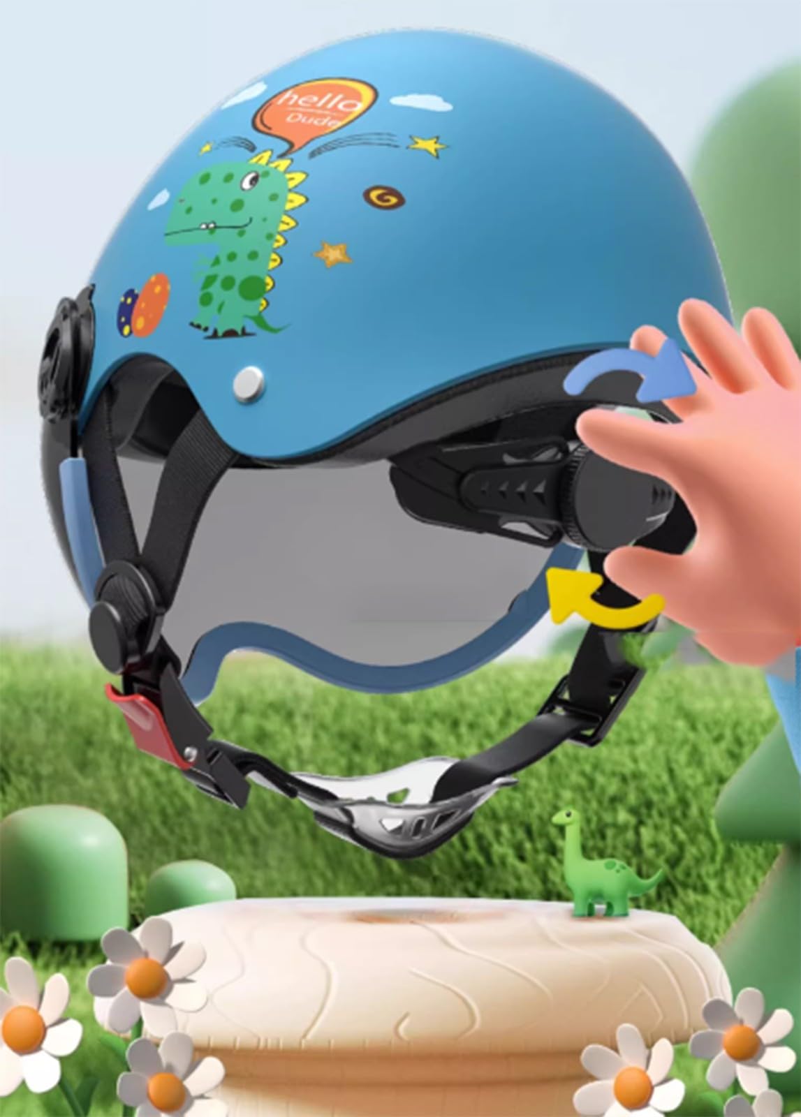 Cascos De Motocicleta De Dibujos Animados para Niños, Bonitos Cascos De Cuatro Estaciones con Visera Solar para Jóvenes Ciclomotor ATV Cruiser Scooter Casco para Niño Y Niña B,M48-54CM
