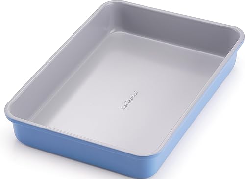 LeGourmet Molde rectangular antiadherente para tartas de 13.5 x 9.5 pulgadas, revestimiento de cerámica, no tóxico, acero aluminizado resistente a
