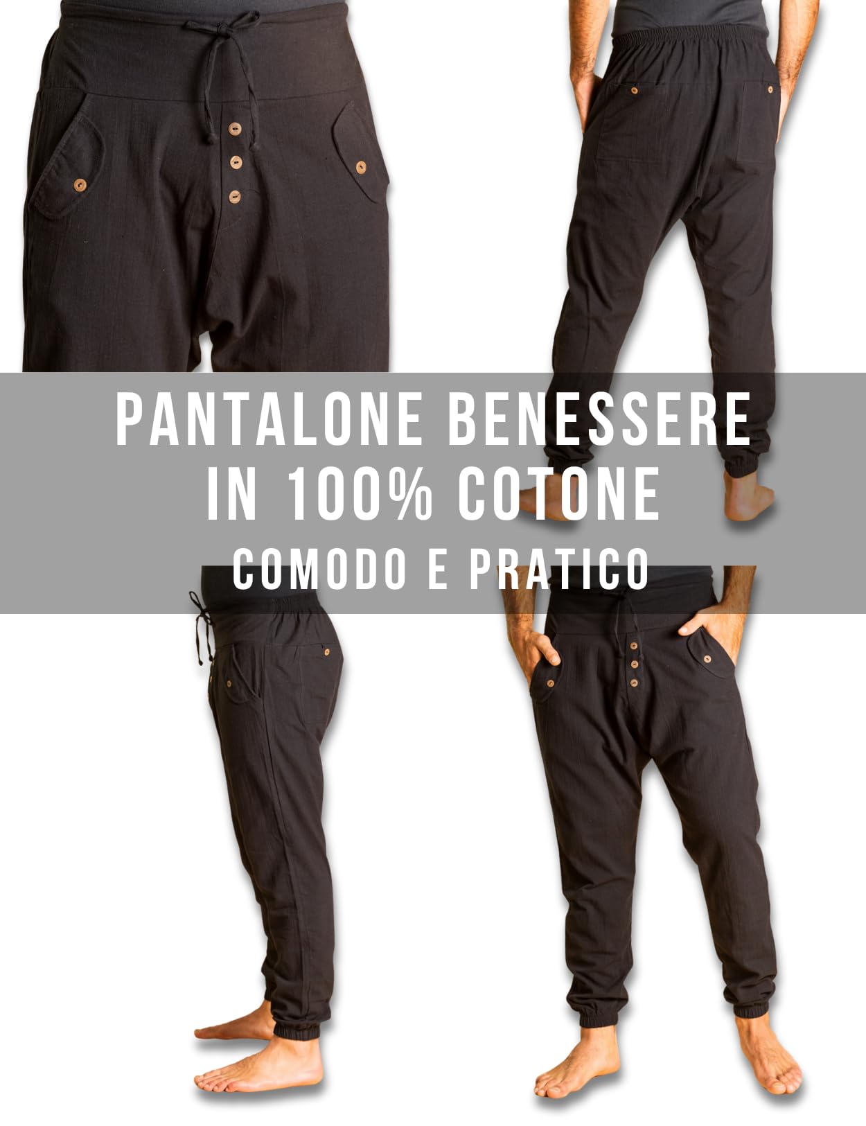 PANASIAM Yogi Pants Donna & Uomo - Pantaloni Casual Stile Aladino | Pantaloni estivi 100 % cotone, vestibilità ottimale con coulisse & vita elasticizzata, pantaloni Aladino unisex taglio ampio