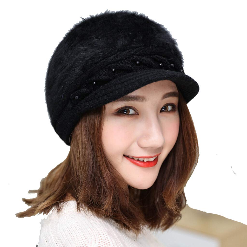 Black Winter Cap Woolen Knitted Hat (Fur Inside) Women Hats for Ladies Beanie Girls Skullies CAPS Bonnet Femme Snapback Warm Wool Hat