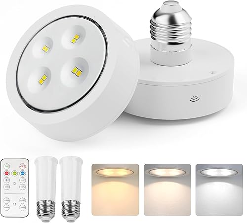 Bombillas de batería para lámparas, luces LED de disco alimentadas por pilas AA con control remoto, bombillas E26 atornilladas a pilas para apliques