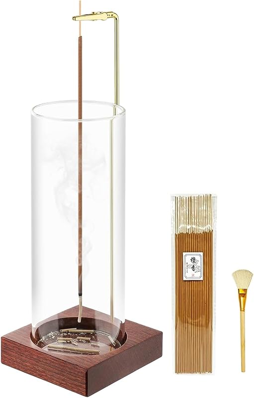 Incense Holder,Wooden Incense Holder for Sticks (Brown) | with 20 Incense Sticks, Anti-ash Incense Burner with Glass Ash Catcher for Meditation Yoga Spa Gift Home Decor