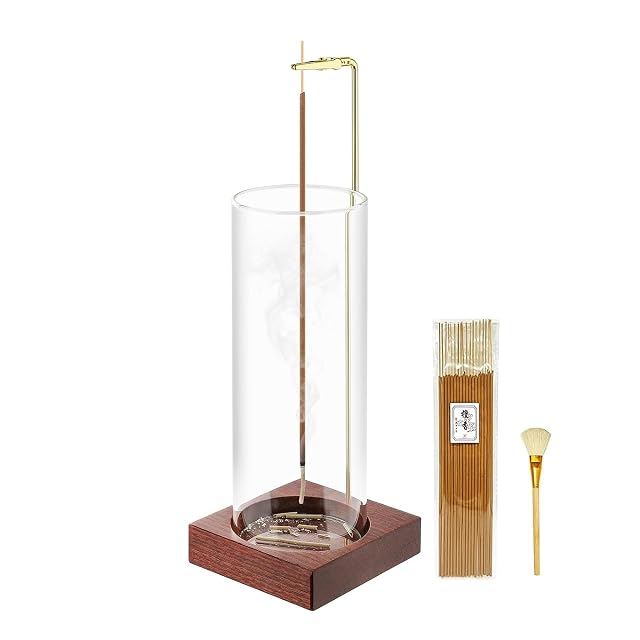 Incense Holder Wooden Incense Holder for Sticks with 20 Incense Sticks Anti-ash Incense Burner with Glass Ash Catcher