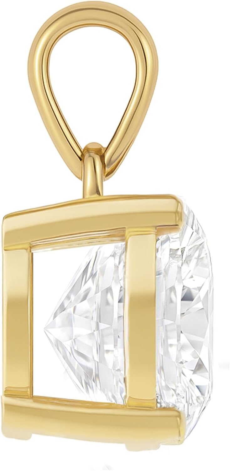 14K Solid White or Yellow Gold Lab Grown Moissanite Solitaire Pendant Necklace | Dangle Bail | Round, Cushion, Oval Cut | Pendant Only or Necklace| Fine Jewelry Luxury Gift - Image 2