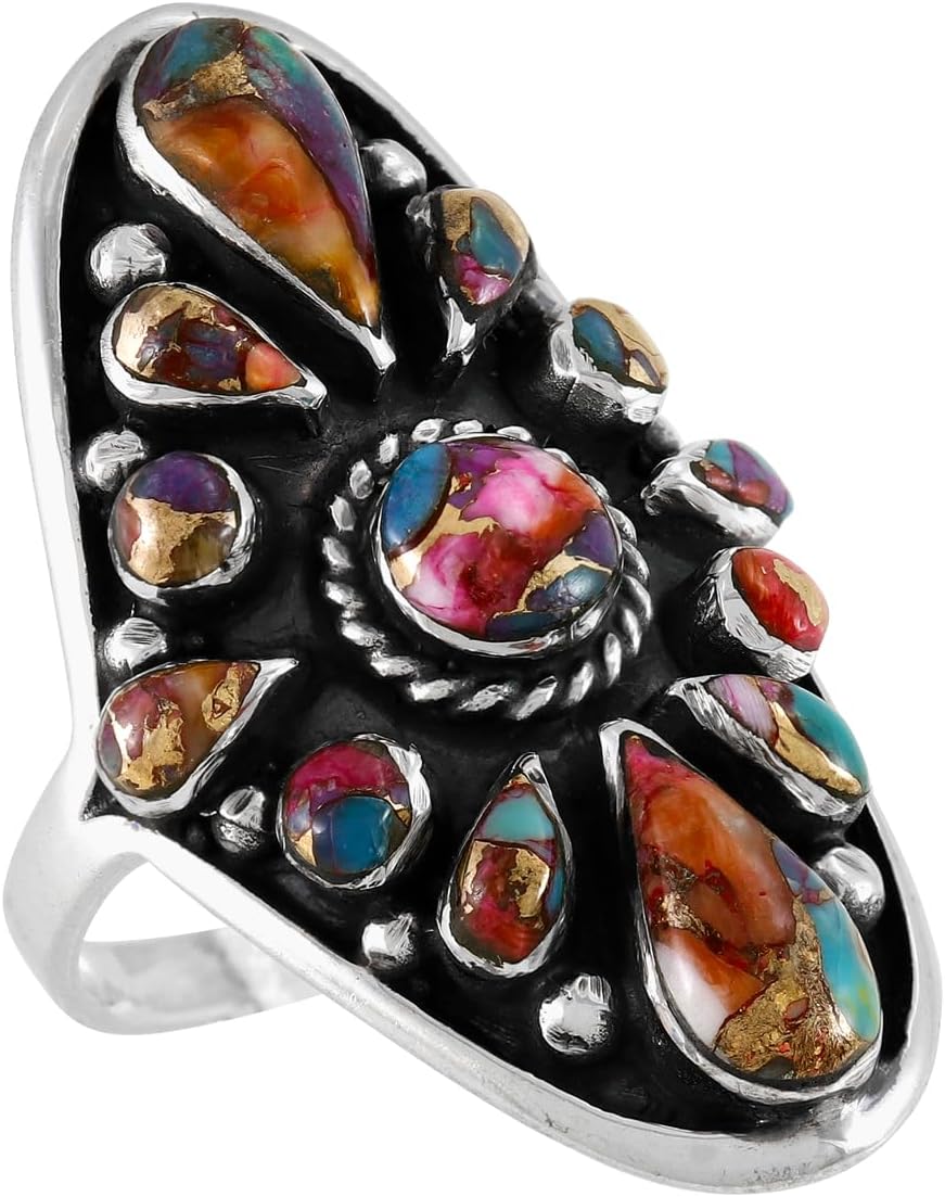 Spiny Turquoise Ring Sterling Silver 925 Genuine Gemstones Size 6 to 11