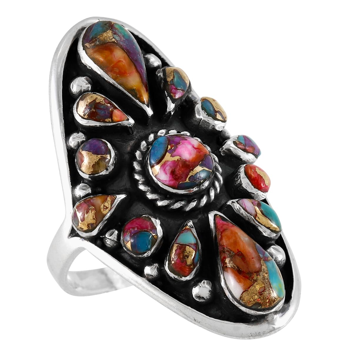 Spiny Turquoise Ring Sterling Silver 925 Genuine Gemstones Size 6 to 11