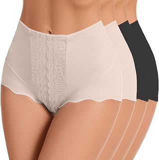 4Pack Women's High Waisted Underwear Moderate Tummy Control Shapewear Panties Stretch Lace Briefs for Women