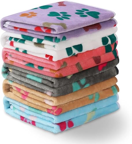 Luciphia 1 Paquete 6 Mantas para Perros Gatos Manta de Mascota de Vellón Suave Esponjosa Cálida Diseño de Estampado Lindo de Cachorro Gatito Hueso