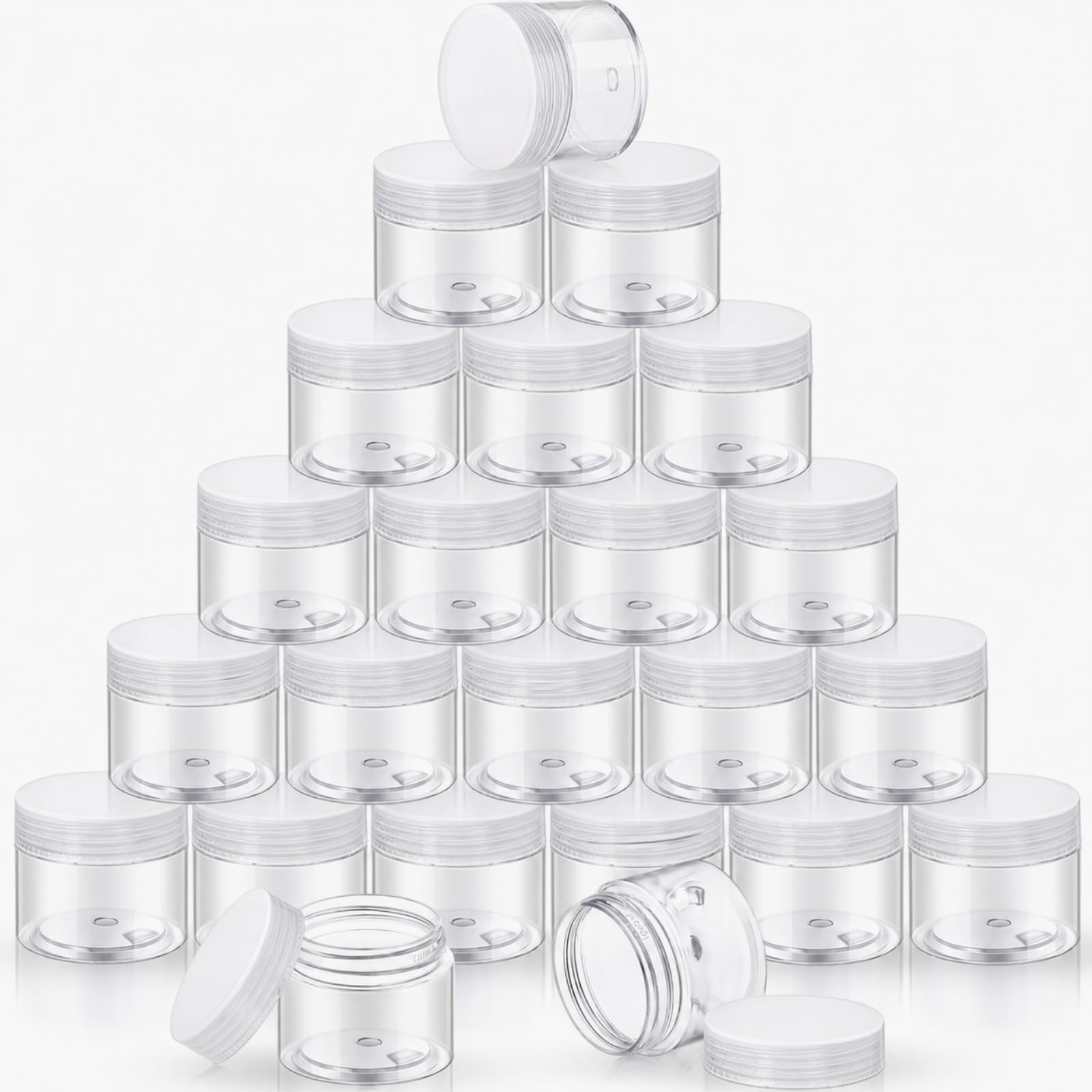 SATINIOR 24 Pieces Clear Plastic Jars with Lids, Transparent Lid, 2 oz