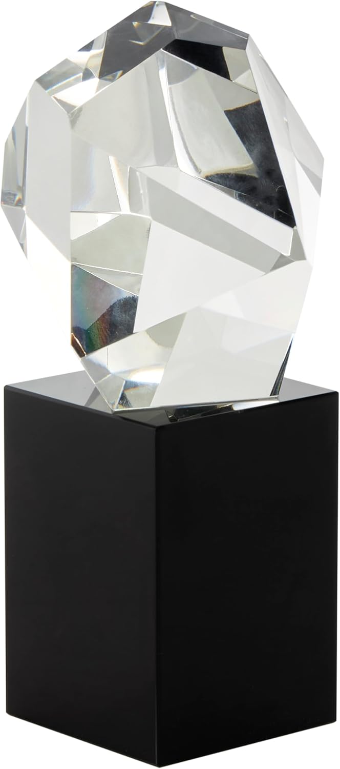 Deco 79 Glass Abstract Decorative Sculpture Cut Stone Inspired Home Decor Statue with Black Base, Accent Figurine 4″ x 4″ x 8″, Clear