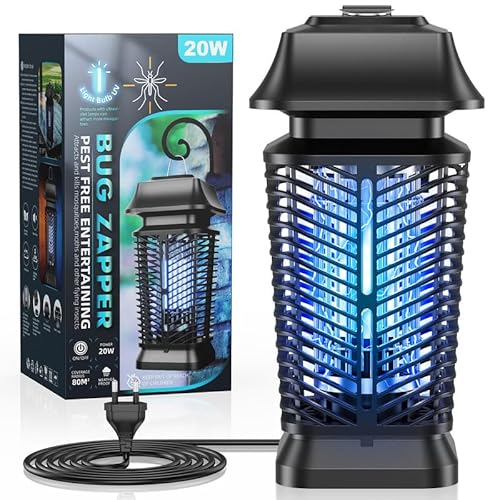 Insektenvernichter Elektrisch, 3000V Mückenlampe mit 20W UV LED Mückenfalle Elektrisch, Keine Giftigen Chemikalien, IPX4 Wasserdicht, Insektenfalle für Innen und Außen