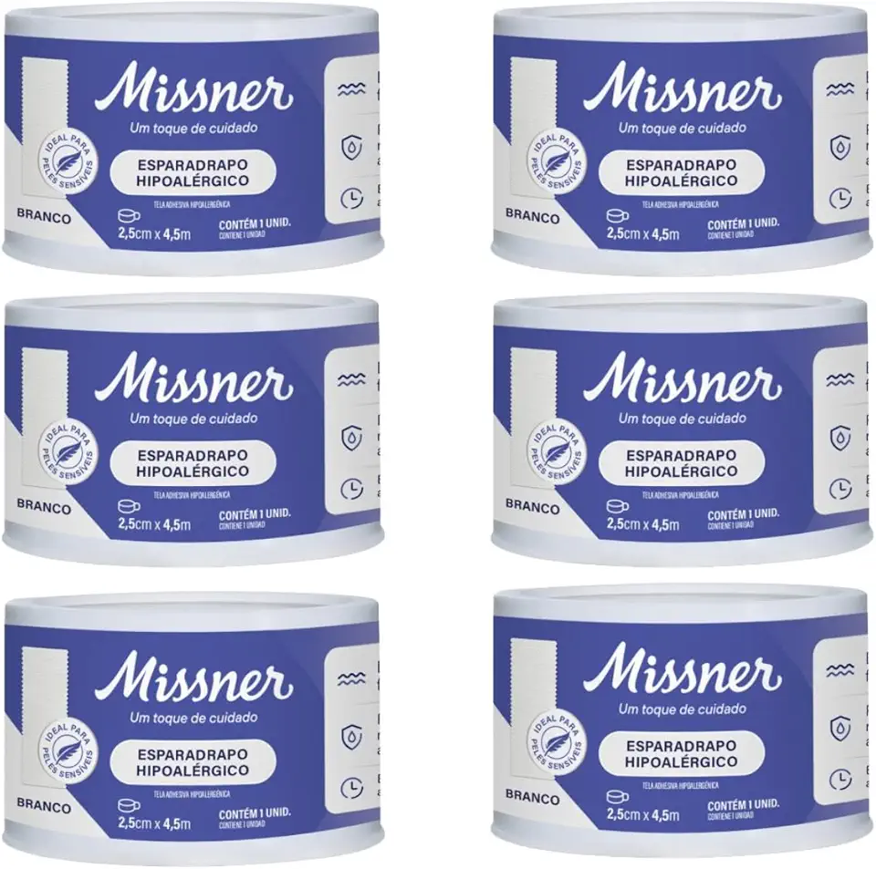 Kit 6 Esparadrapo Impermeável Hipoalérgico Sem Látex 2,5cm x 4,5m