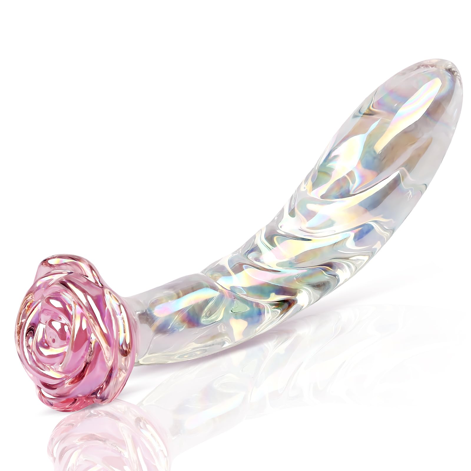 Anal Dildo Glass Rose Sex Toy - Butt Plug Rainbow Monster Dildo for Beginner 7 2 inch Small
