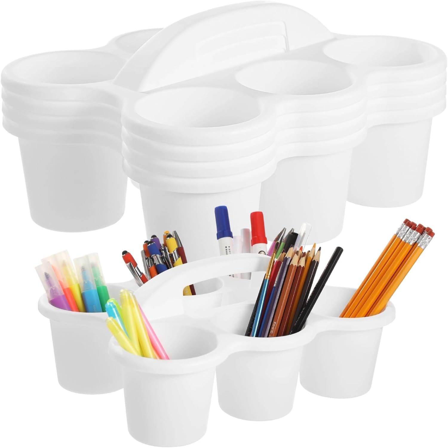 4 PCS Classroom Caddy Organizer, Plastic Desk Storage Bin with Handle, 6-Compartment Pencil Stationery Organizer, Art Supply Caddy for Classroom, Office, Home, Kitchen
