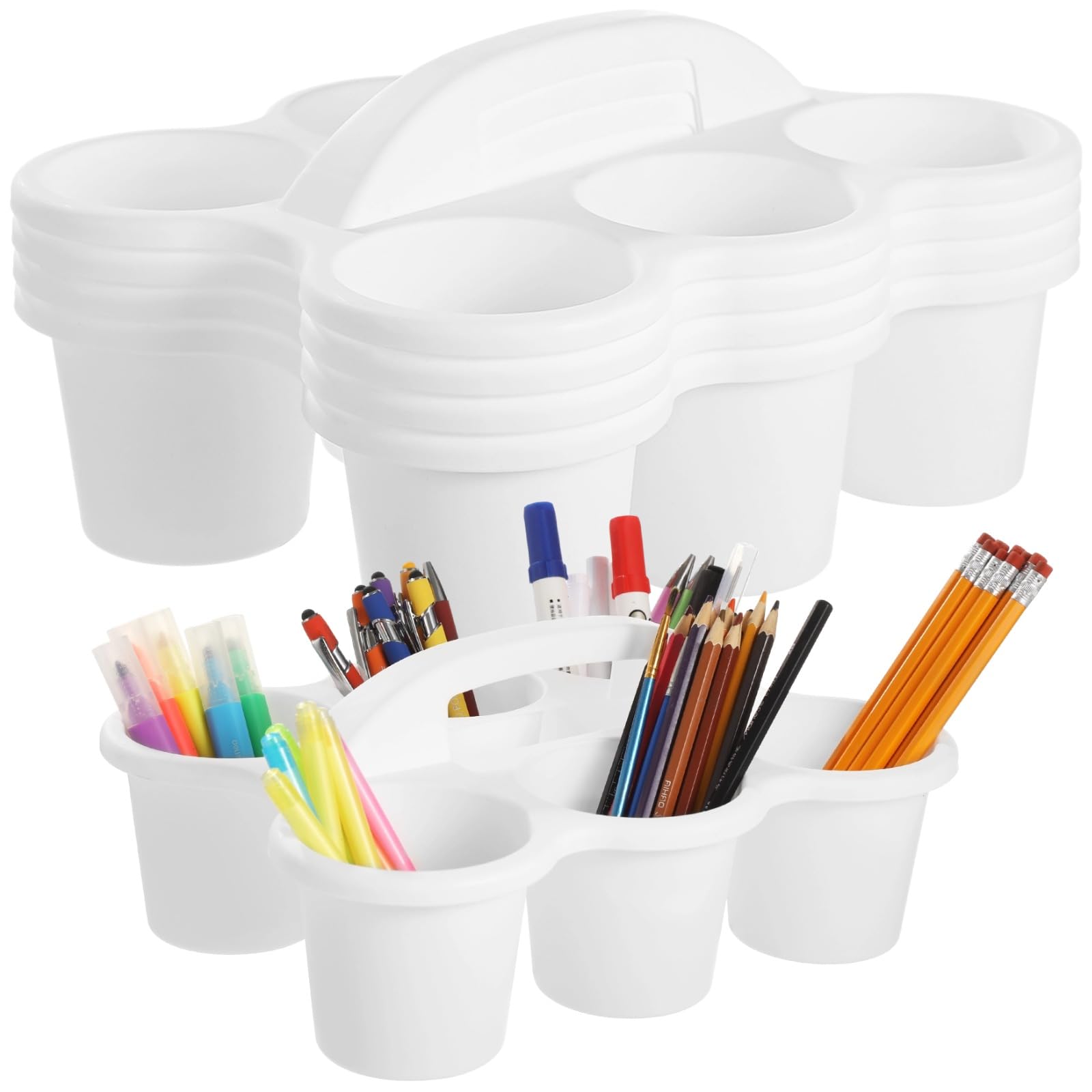4 organizer da scrivania in plastica con manico, organizer a 6 scomparti, per cancelleria e matite, forniture artistiche per classe, ufficio, casa, cucina