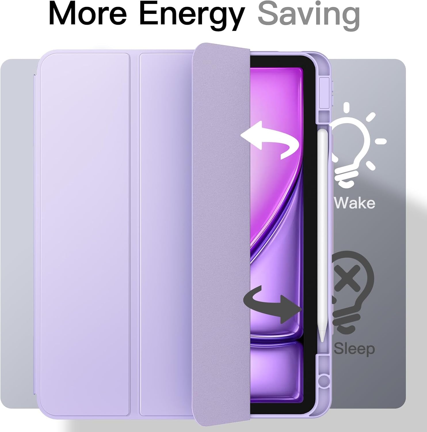 JETech Magnetic Detachable Case for iPad Air 13-Inch M4/M3/M2 (2026/2025/2024) with Pencil Holder, Removable Rotating Clear Cover, Portrait/Landscape Stand with Raised Screen View (Purple)