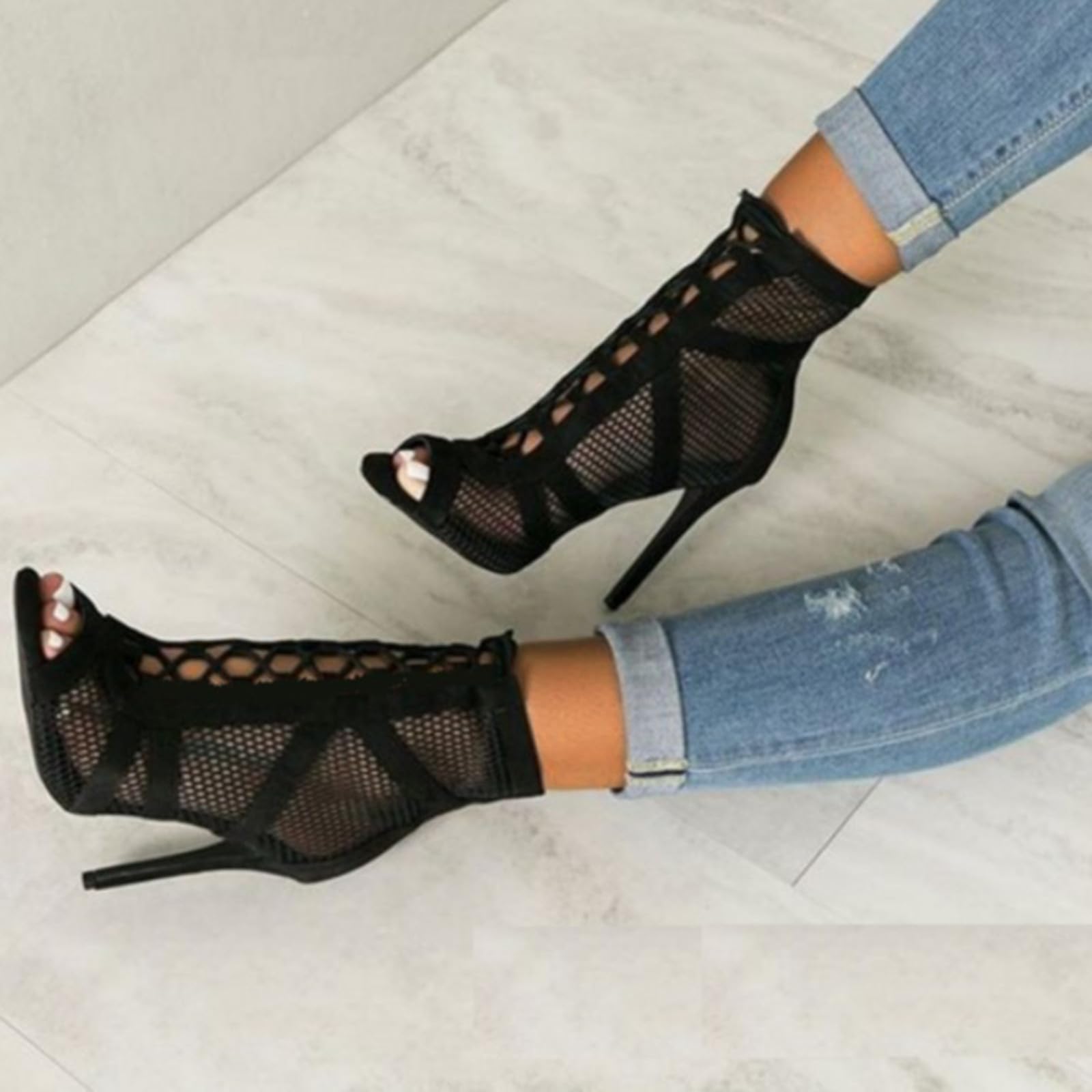 Sandali Estivi Donna Comodi, Sandali Donna Estive Con Plateau, Sandals Scarpe Stringate Altezza Tacco 7 Cm Alti In Rete Tacchi Stivali Moda Stivali Donna Sandals For Women Sandalo Sandali-Donna