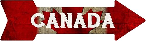 Mukuko Letrero de metal con flecha derecha de Canadá, decoración de pared, barra de cueva de hombre, letreros de regalo personalizados de 6 x 18