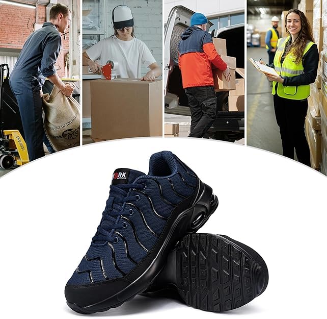 Image of LARNMERN Cushioned Steel Toe Shoes for Men Safety Toe Tennis Sneakers | Breathable ASTM Wide Toe Lightweight Puncture Proof Fashional Style Comfort Slip Resistant
