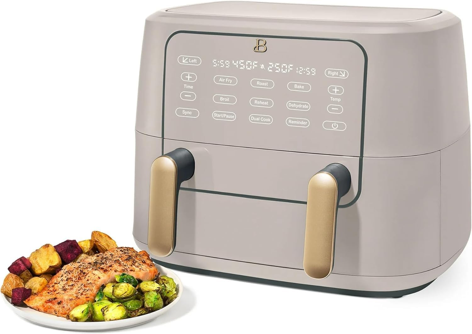 Trizone 9-Quart Dual Zone Air Fryer Exclusive with Divider & Crisper Trays, Digital Touchscreen for 2-in-1 Cooking By Drew Barrymoree (Porcini Taupe)