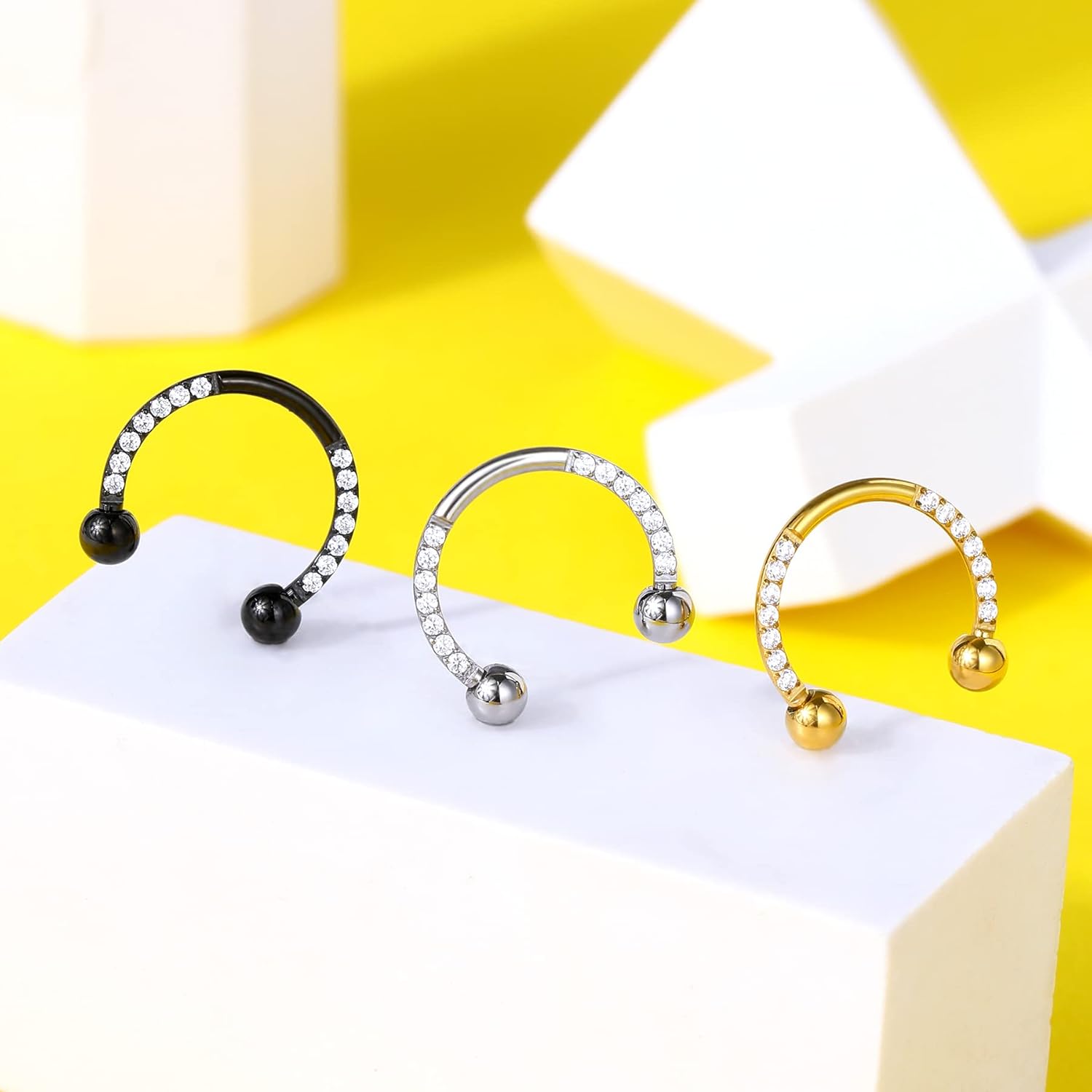 Melighting Titanium Septum Rings G23 Septum Jewelry Nose Rings Hoop 16G Clear CZ Horseshoe Daith Earrings Helix Earrings Tragus Piercing Jewelry Body Piercing Jewelry Women Men - Image 5