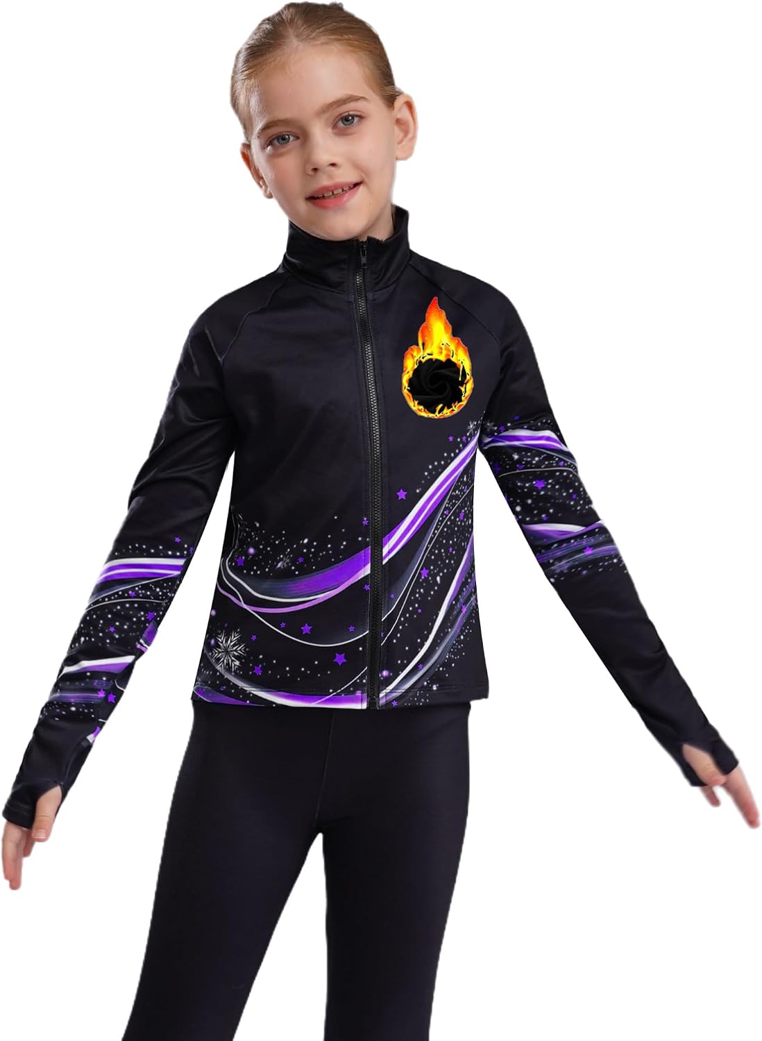 Kids Girls Figure Skating Jackets Fleece Fitted Athletic Sweatshirt Long Sleeve Gymnastics Practice Coat