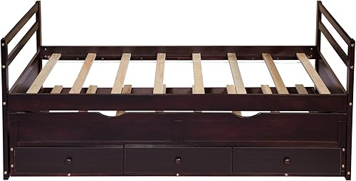 Miniatura 8 de Cama individual con nido y cajones, cama de plataforma con cabecero y estribo, cama individual capitanes con almacenamiento para niños, no necesita