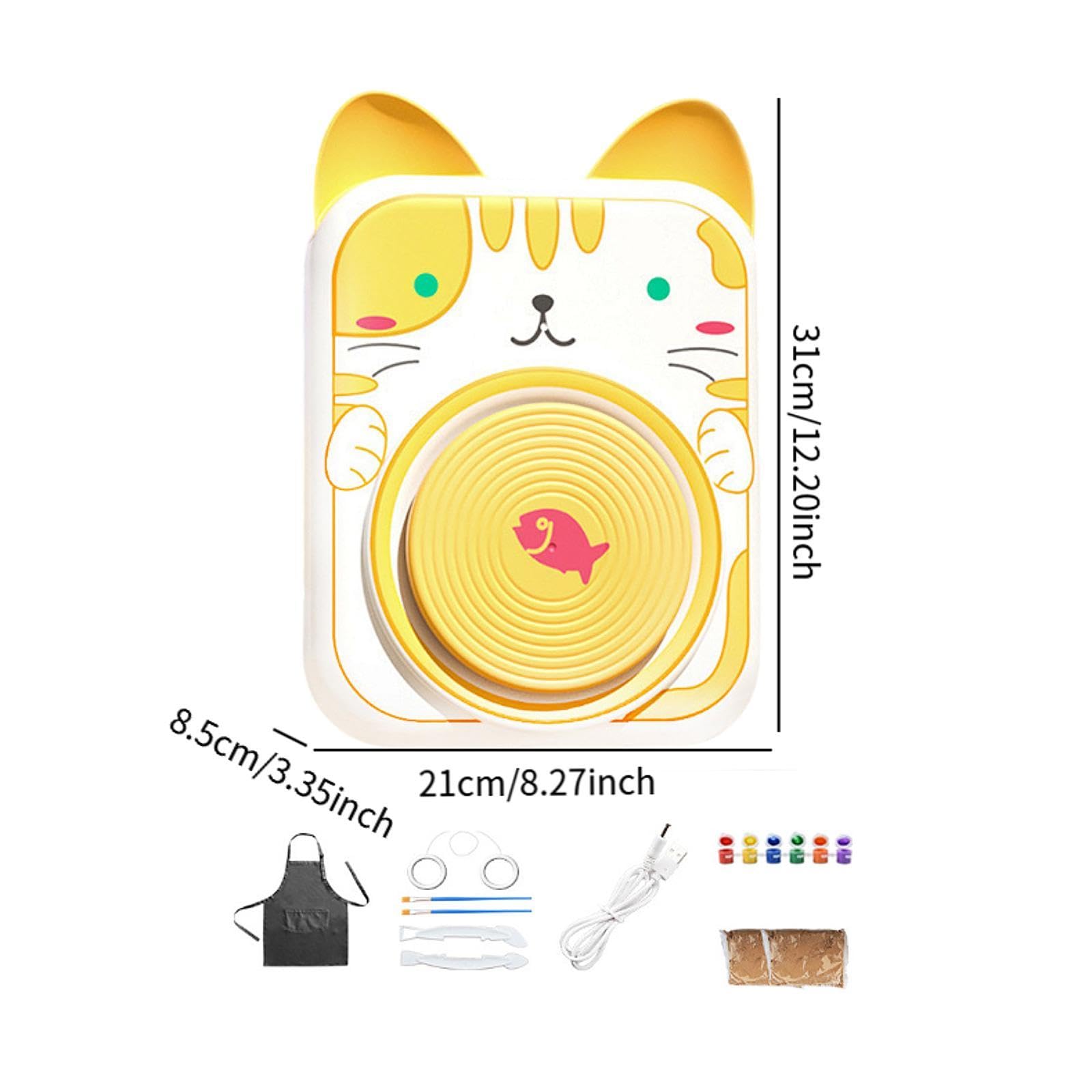 Elektrisches Töpferscheiben Set für Kinder, Töpfermaschine, Kind, Jungen Und Mädchen, DIY Malzubehör, Cartoon Haustier Förmiges Porzellanrad, Katze