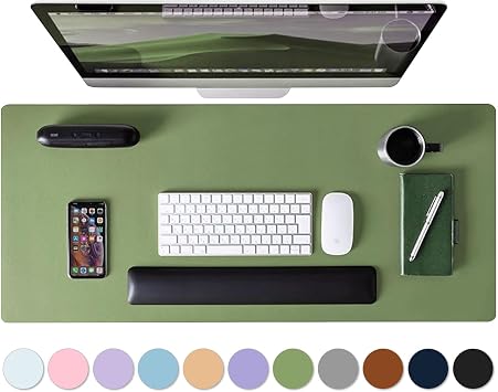 Leather Desk Pad Protector, Mouse Pad, Non-Slip Computer Mat for Desk, PU Leather Office Desk Mat for Home & Office, Waterproof Laptop Desk Blotter for Keyboard and Mouse, Olive Green 13.7X23.6
