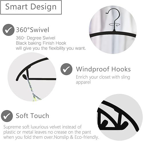 Miniatura 10 de MIZGI Heavy ydute - Perchas de terciopelo de alta calidad (paquete de 50 unidades), antideslizantes, sin hombros, ganchos cromados, perchas para
