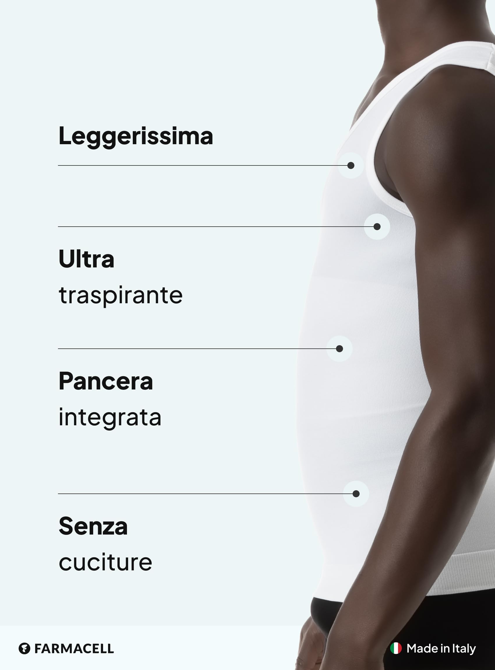 FarmaCell Canottiera Contenitiva Uomo, Intimo Modellante Leggero e Traspirante, Made in Italy, 417B