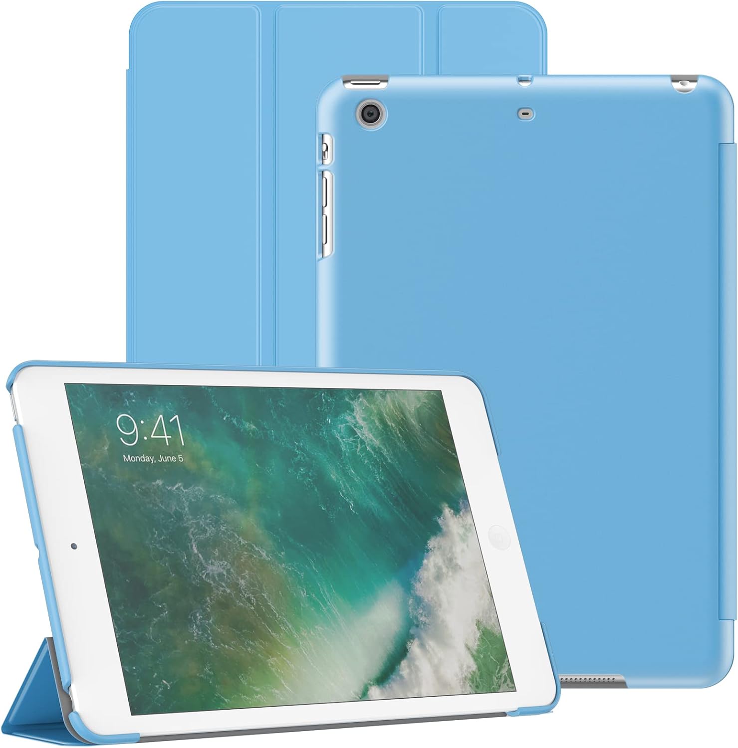 JETech Case for iPad Mini 1/2/3, Protective Hard Back Shell Soft-Touch Tablet Stand Cover, Auto Wake/Sleep (Blue)