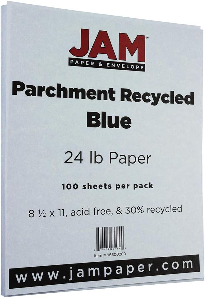 JAM PAPER Parchment 24lb Paper - 90 GSM - 8.5 x 11 - Blue Recycled - 500 Sheets/Ream