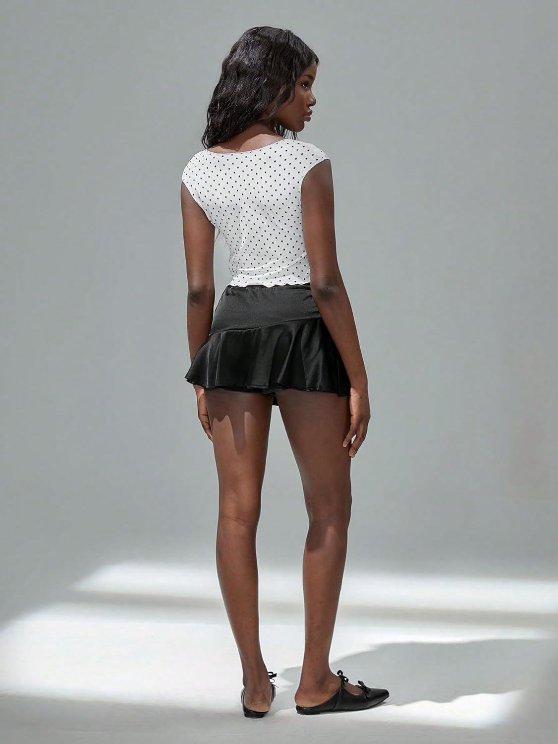 MakeMeChic Women's Y2k Polka Dots Crop Tank Tie Front Split Sleeveless Tops - Image 3