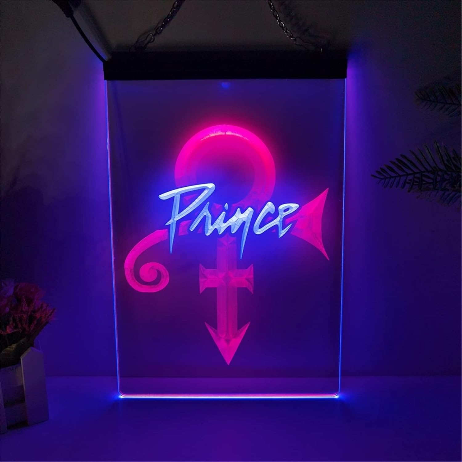 Prince Neon Sign Prince Symbol 2 Color Display LED Neon Sign Bar Bistro Restaurant Hotel Party New Home Decor Ambience Decoration Home Decoration With Chain,B,15.7"x11.8"