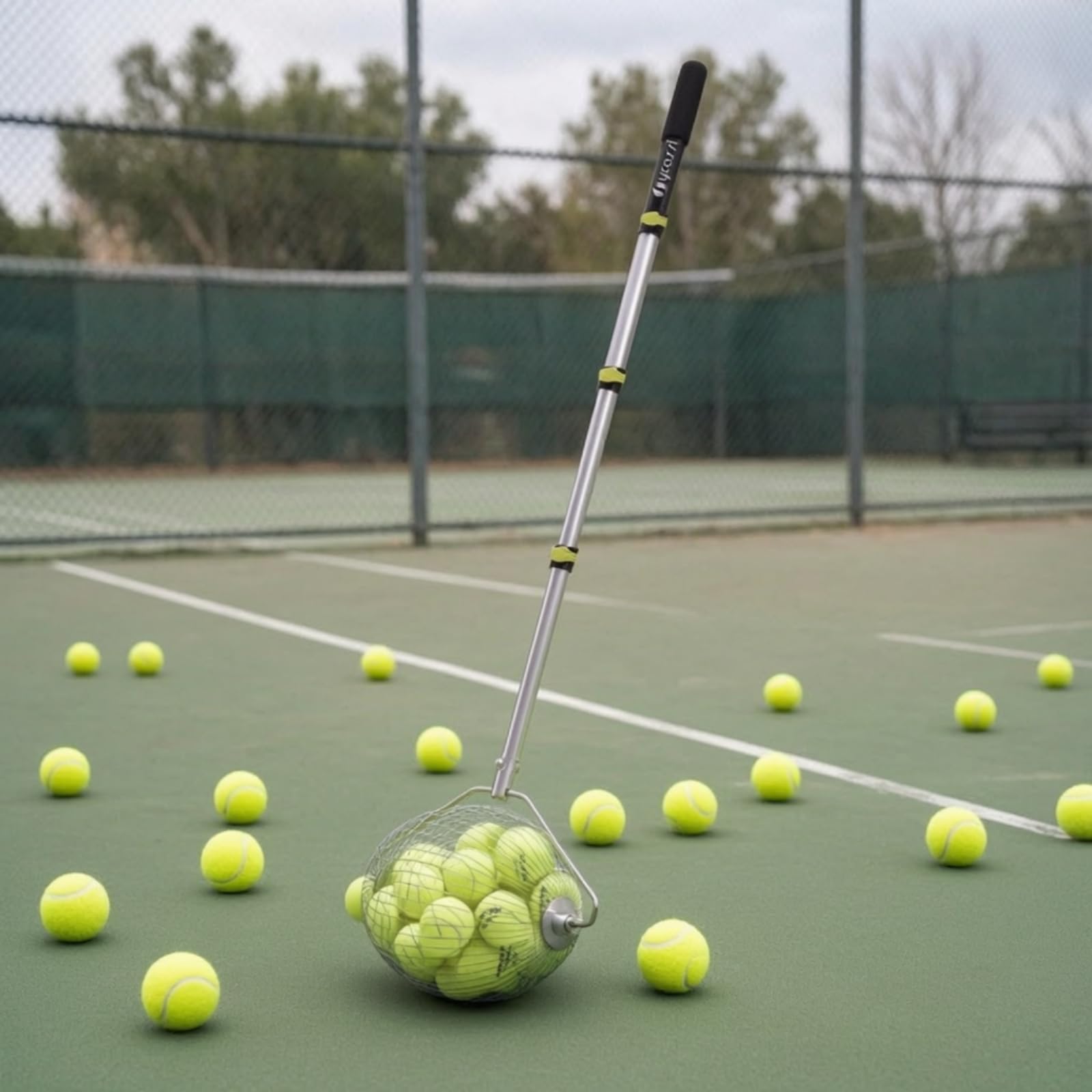 Raccoglitore di Palline da Tennis Ergonomico Tubo Raccoglipalline con Contenitore Pratico Attrezzo