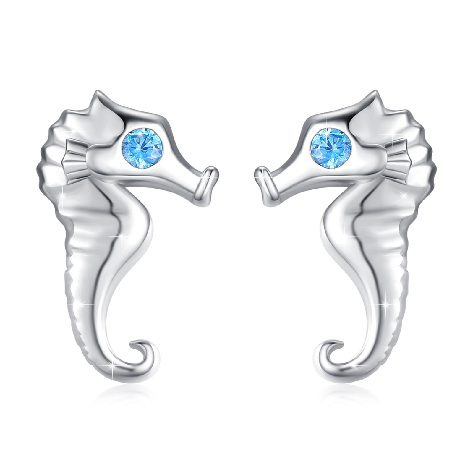 Waysles Pendientes de caballito de mar de plata de ley 925, bonitos pendientes de caballito de mar con circonitas hipoalergénicas de animales marinos pendientes de caballito de mar joyas regalos para niñas