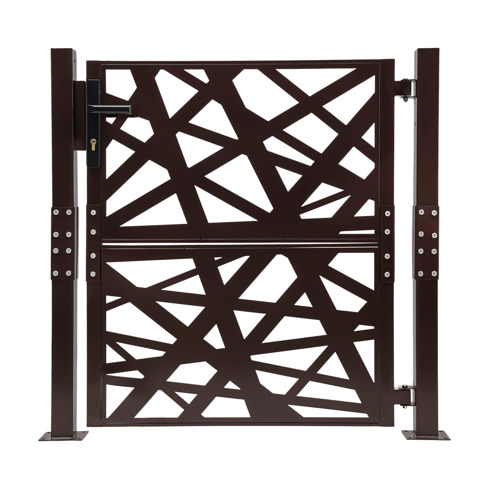 Puerta de jardín, 105 x 100 cm, color negro, para jardín, exterior, de seguridad, de metal, ángulo de apertura de 180°, cierre de seguridad con 7 llaves, para jardín, patio y terraza (marrón