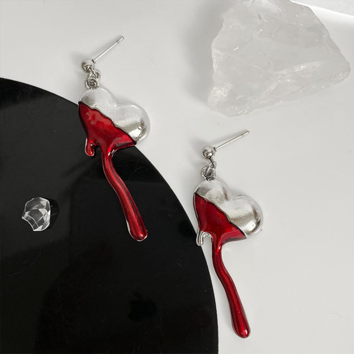 Gothic Cross Drop Earrings for Women Red Heart Huggie Hoop Earrings Cross Skeleton Dangle Earrings Vintage Cross Blood Drop Earrings Halloween Spooky Christmas Jewelry - Image 6