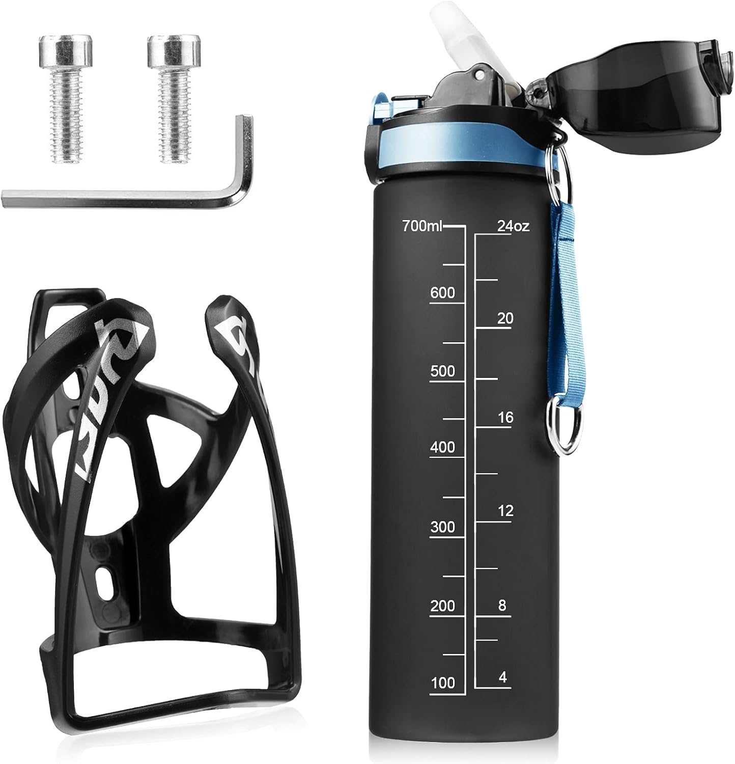 Bike Bottle Holder with 700ml Water Bottle - Premium BPA Free Leak Proof Bike Water Bottle with Bottle Cage, Cycling Drink Bottle Holder for Road Bike, Mountain Bike and Kids Bike