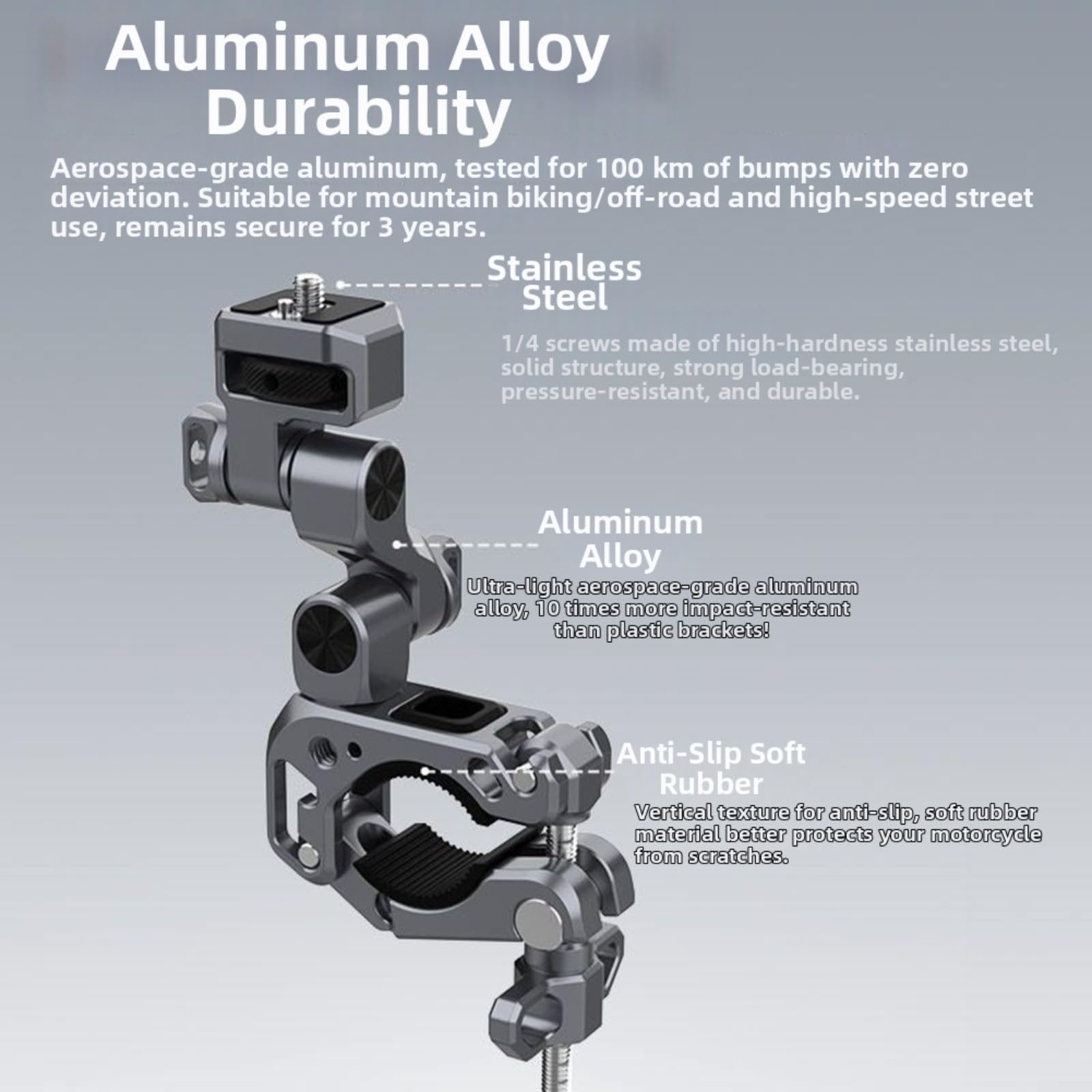 Lenkerclip Aluminium verstellbar für Gimbal für motorrad Lenkerclip | 180° horizontal & 210° vertikal verstellbarer Klemmhalter aus Alu+Edelstahl – stabil, leicht, ideal für Offroad & Vlog.