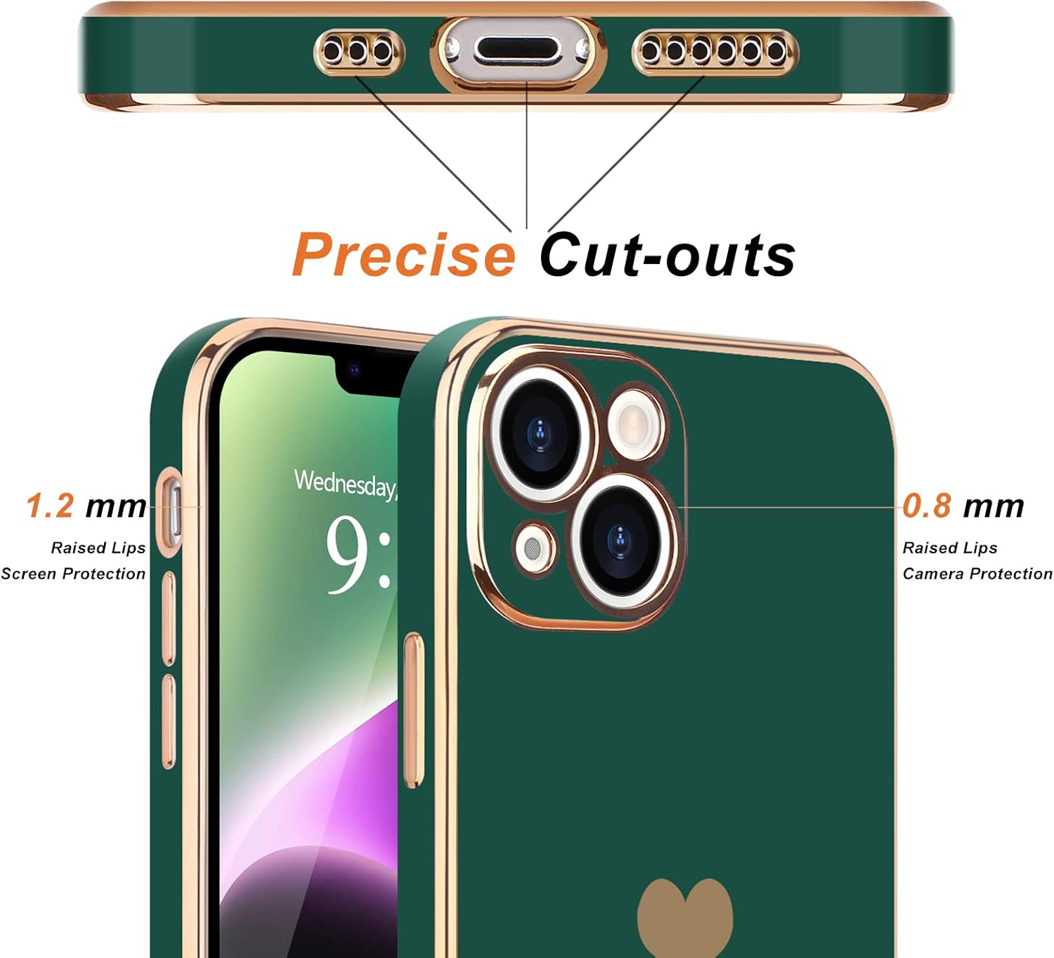 Teageo for iPhone 14 Case Cute Heart Pattern for Women Girls Slim Luxury Bling Plating Soft TPU Anti-Scratch Shockproof Bumper Phone Case for iPhone 14 - Image 4