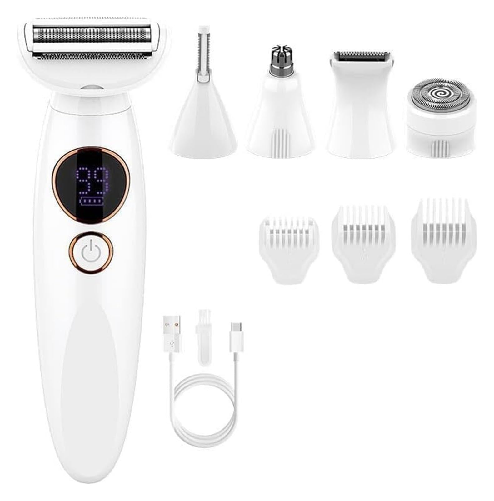 Rasoio da donna 5 in 1, Rasoio da donna | Epilatore elettrico con display a LED e ricarica USB, IPX7 impermeabile per bikini, ascelle, gambe,