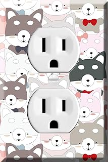 Single Duplex Outlet Cover Wall Plate - Cute pattern cartoon baby Siberian husky puppy