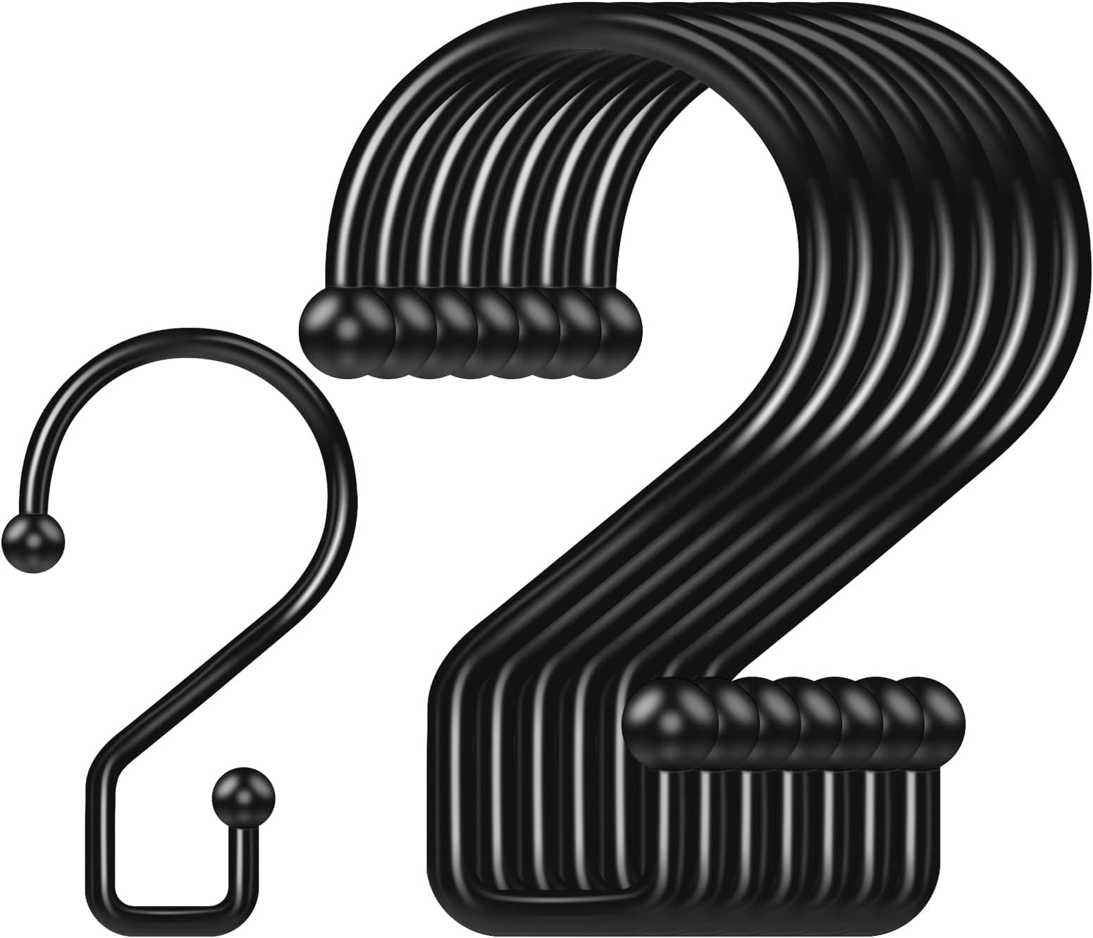 8 Pcs S Shaped Hooks - Stainless Steel Multi-Functional Metal Hanging Hooks for Shower Curtains, Pots, Pans, Jeans, Towels, Bags, Jewelry (Black)