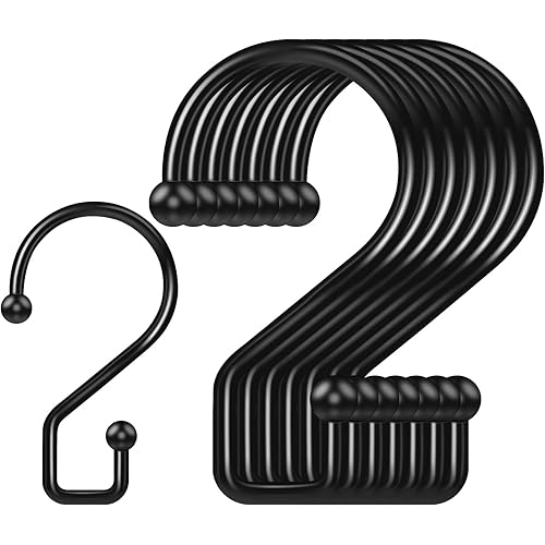 8 Pcs S Shaped Hooks - Stainless Steel Multi-Functional Metal Hanging Hooks for Shower Curtains, Pots, Pans, Jeans, Towels, Bags, Jewelry (Black)