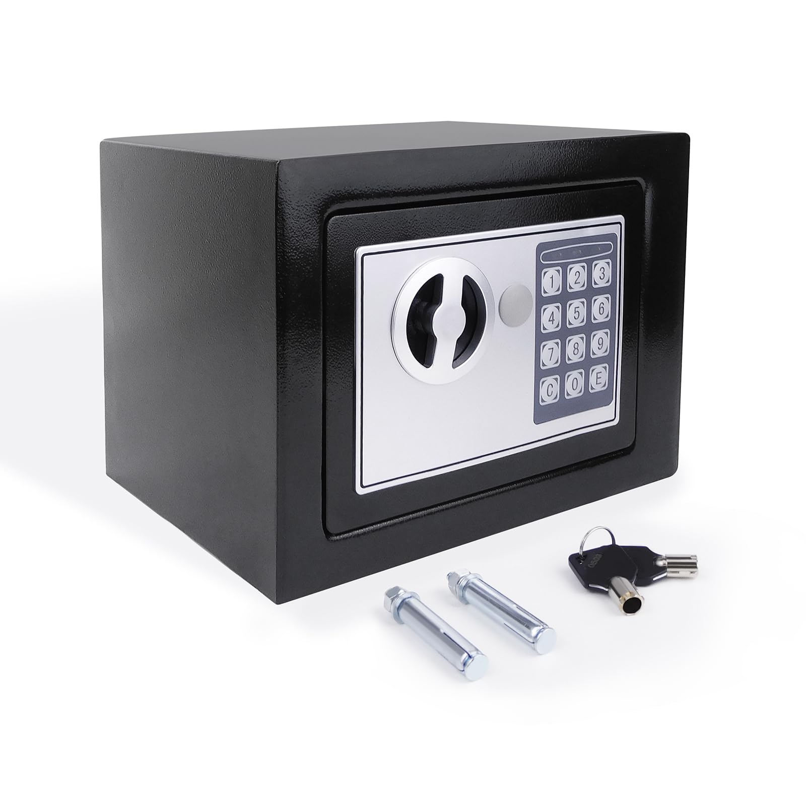 Tresor mit Zahlenschloss und 2 Schlüssel Möbeltresore Geldkassette Feuerfest Klein Stahlsafe Mini Tresor Elektronisch für Zuhause, Büro, Schule, Hotel 23x17x17cm 4.6L Schwarz