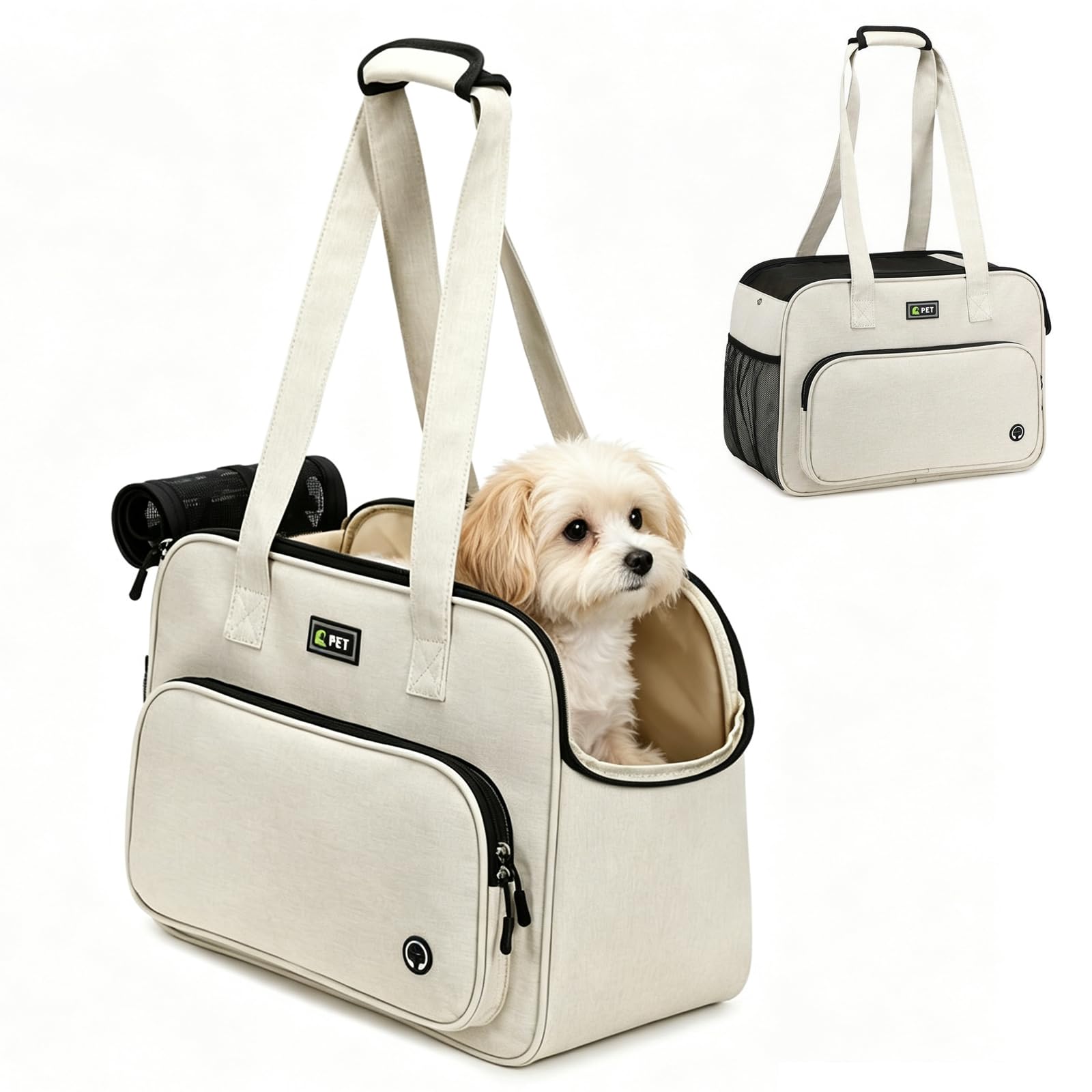 Bolsa de transporte Oxford para mascotas, color blanco crema para